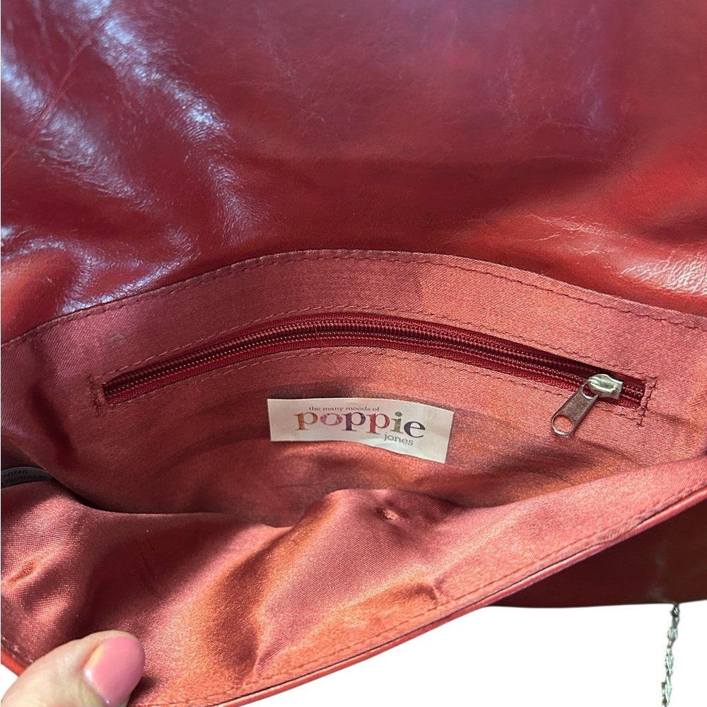Poppie Jones Vintage Red Faux Leather Clutch with Chain Strap EUC - Picture 12 of 13